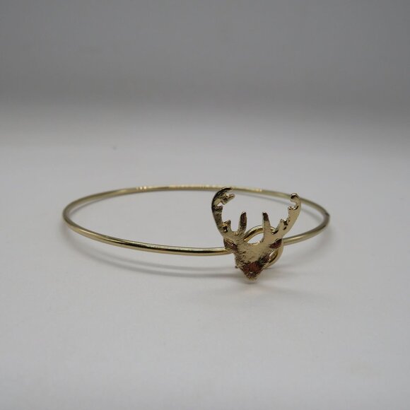 Deer Bracelet Buck Head Antler Silhouette Bangle Gold Tone Dainty - Picture 10 of 11